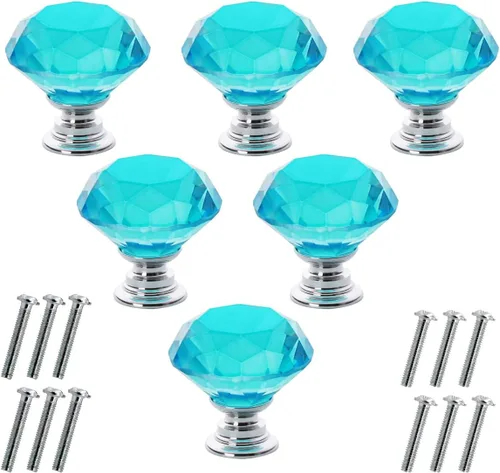 Vista 19 de Akstore 6 pomos de cristal para gabinetes de 1.18 pulgadas (1.181 in) con forma de diamante, para cajones de cocina, aparador, armario, tiradores
