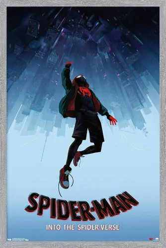 Vista 15 de Trends International Spider-Man de Marvel póster Into The Spider-Verse-Falling de 14.72 x 22.37 pulgadas, versión enmarcada en madera reutilizada