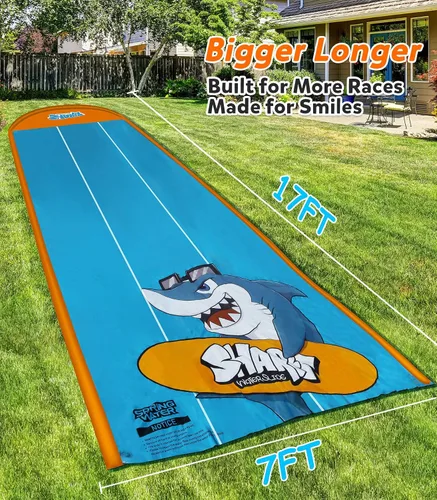 Vista 2 de Spring Water Tobogán acuático para patio trasero de niños, 17 pies x 3 carriles de carreras, toboganes de agua deslizantes con aspersor para edades