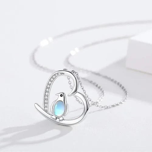 Vista 3 de Collar de pingüino de plata de ley 925 lindo collar pingüino regalos para mujeres y niñas