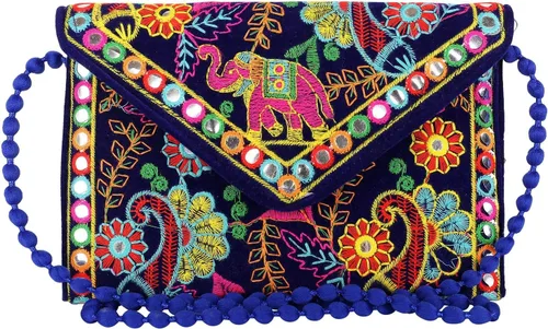 Vista 2 de Rajasthani tradicional bordado elefante ilustraciones gran tamaño bolso