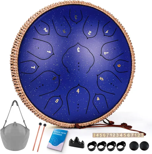 Vista 16 de Tambor de Lengua de Acero, 12 Pulgadas 15 Notas Tambores de Lengua, Tambores Handpan Instrumento de Percusión para Niños y Adultos, Tambor de Mano