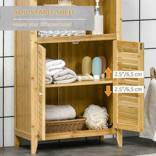 Vista 6 de HOMCOM Mueble de baño de bambú con estantes y puertas, natural
