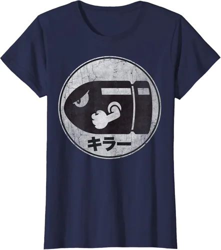 Vista 34 de Super Mario Camiseta con logotipo de Bullet Bill Distressed en Kanji