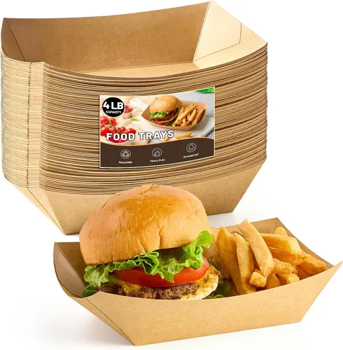 Vista 12 de ZORRITA - Bandejas de papel para comida de 3 libras - Pack de 50 bandejas desechables para nachos, bandejas de papel kraft para tacos, cestas