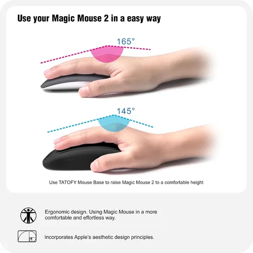 Vista 4 de Cargador de ratón TATOFY Compatible con Magic Mouse 2 (USB-C) Agarre con soporte de carga inalámbrica, base ergonómica (Negro)