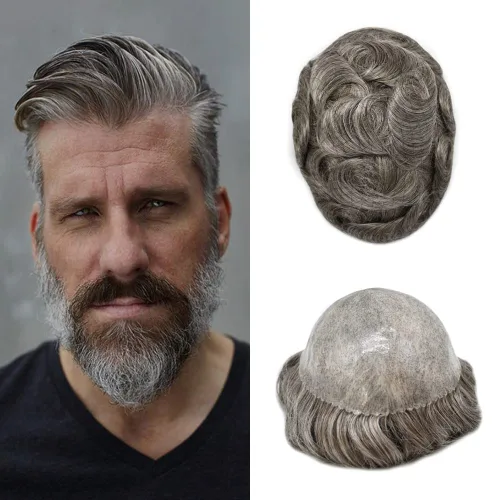 Vista 38 de Extensiones de pelo y tupés para hombre, sistema de cabello humano de poliéster completo para hombre, postizo de repuesto para hombre, protesis