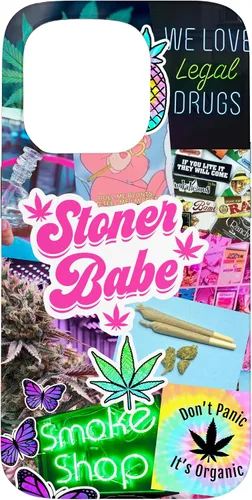 Vista 14 de Girly Stoner - Funda para iPhone 17 con collage de cannabis, marihuana 420