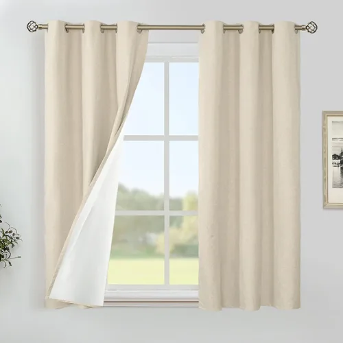 Vista 31 de YoungsTex - Cortinas 100% opacas para dormitorio, con aislamiento térmico y ojales, cortinas oscuras negras con capa pesada para ventana de sala