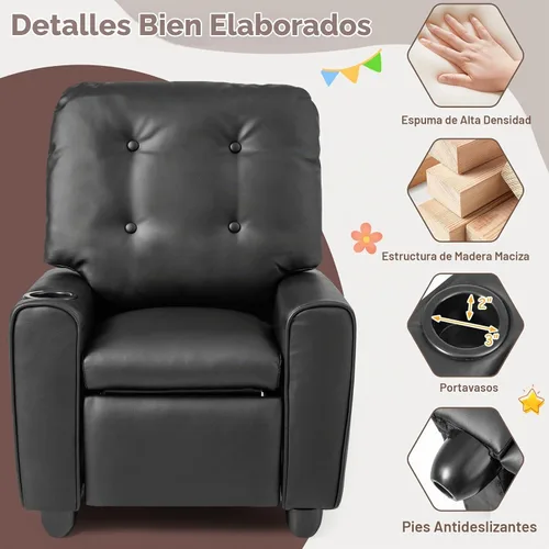 Vista 6 de Costzon Niños reclinable, PU cuero bebé bebé empujar hacia atrás sofá Negro