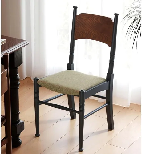 Vista 6 de Sillas de comedor de madera estilo rústico retro con cojín de asiento de tela tapizada respaldo alto curvado cocina moderna