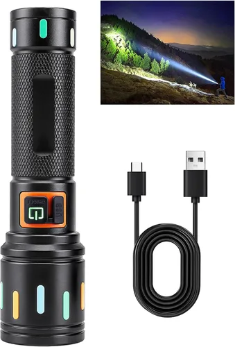 Vista 10 de Linterna táctica súper brillante, linternas LED, alta potencia, 2000 lúmenes con 3 modos de iluminación, luces de flash impermeables con zoom