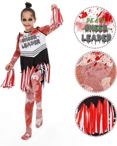 Vista 2 de HPMNS Disfraz de animadora zombi para niños, talla L