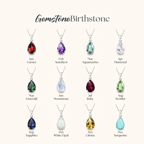 Vista 5 de 925 Sterling Silver Gemstone Necklace – Birthstone Jewelry for Women – Minimalist Silver Chain with Gemstone Teardrop Pendant – Elegant Gift for