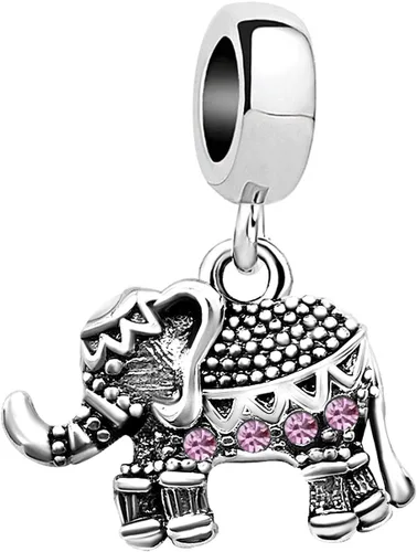 Vista 6 de KunBead Dijes colgantes de cumpleaños con piedra natal de elefante compatibles con pulsera Pandora para mujer Abril