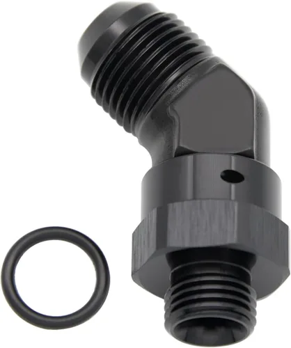 Vista 37 de Adaptador de riel de bomba de combustible macho de aluminio de radio de alto flujo 45 grados 6AN macho a 4AN macho con junta tórica AN4 ORB, negro