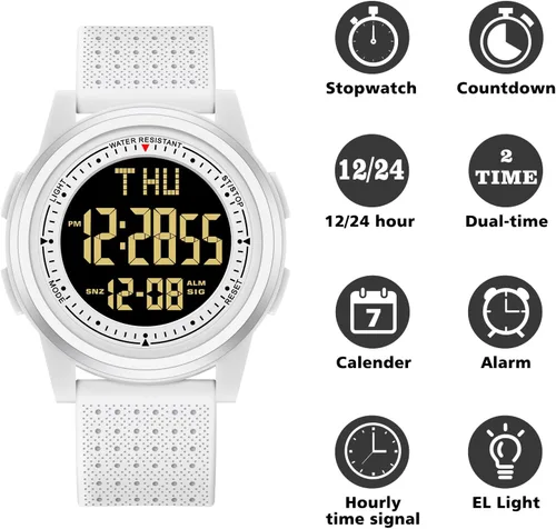 Vista 3 de NN BEN NEVIS Reloj digital para hombre, reloj digital con cronómetro, cuenta regresiva, alarma, doble hora, calendario, ultra fino, minimalista