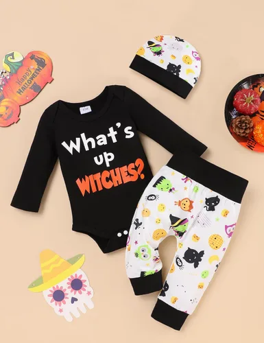 Vista 2 de My First Halloween - Conjunto de mameluco con estampado de letras para bebé recién nacido, niño y niña