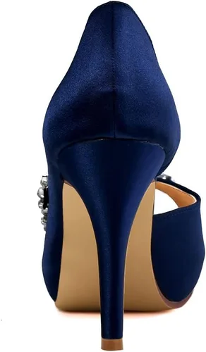 Vista 5 de ElegantPark Zapatos de Boda para Novia de Tacón Alto con Plataforma Zapatos de Novia con Pedrería Tacones para Boda Zapatillas de Mujer de Satén