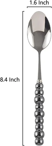 Vista 2 de Ouliget Cucharas de acero inoxidable, cuchara de mango de cerámica de acero inoxidable, cuchara de postre coreana con mango de perlas de imitación