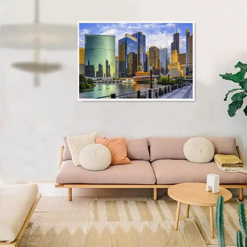 Vista 2 de Rompecabezas de 1000 piezas Chicago City Illinois Edificios Classic Puzzle DIY Kit de madera Juguete único regalo decoración del hogar Precision