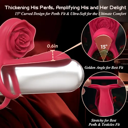 Vista 3 de Anillo vibrador para el pene con estimulador de clítoris rosa, vibrador de anillo para el pene para parejas, juguetes sexuales para hombres