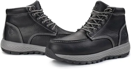 Vista 5 de SUREWAY Men's Moc Toe Work Boots Wedge Sole Soft/Composite Toe Punta Compuesta Negra