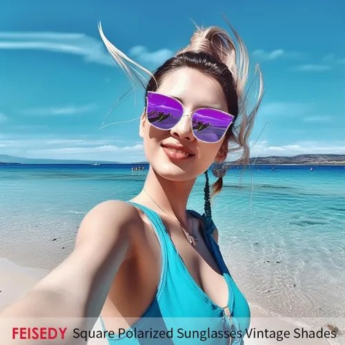 Vista 3 de FEISEDY - Anteojos de sol de estilo retro, cuadrados polarizados, para mujeres y hombres, aspecto vintage, de gran tamaño, B2600