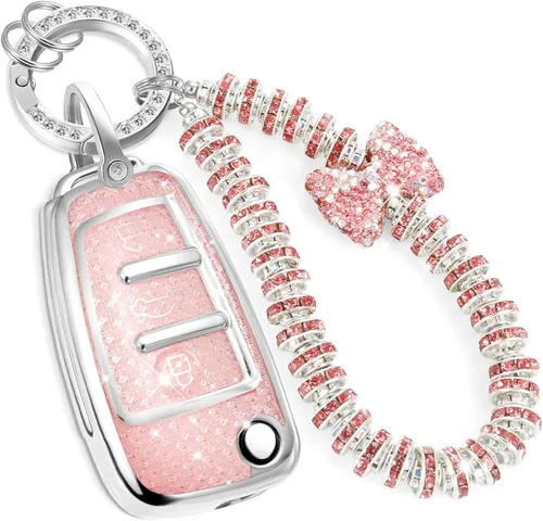 Vista 45 de para llavero de Cadillac con funda de TPU con superficie granulada y cuerda trenzada metálica, funda de llavero mejorada para 2020 en adelante CT4