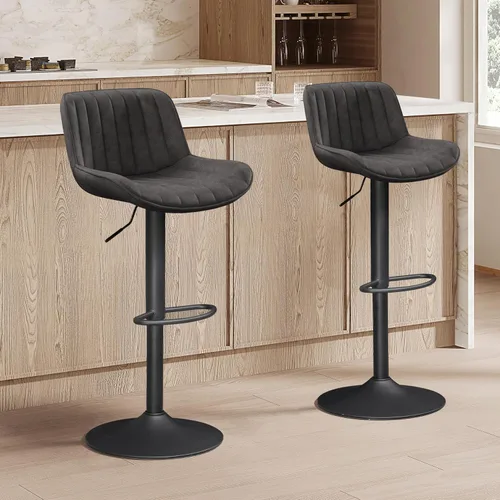 Vista 2 de Fat Ant Juego de 2 taburetes de bar ajustables de piel sintética, sillas de bar giratorias con respaldo, taburete de isla de cocina moderno tapizado