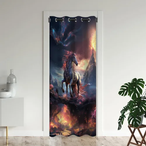Vista 9 de Cortinas opacas de animales de fantasía para puertas, unicornio encantado, cortina opaca para armario de dormitorio de niños, aislamiento térmico