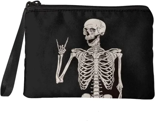 Vista 2 de Babrukda Bolsa de monedero para mujeres y niñas, bolsa de cambio, bolsa de maquillaje pequeña, Novedad de calavera, Moderno