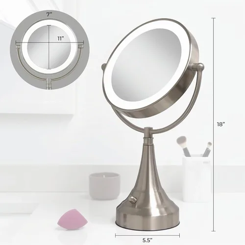 Vista 2 de Zadro Espejo de maquillaje iluminado 10X aumento LED 11" diámetro espejo de maquillaje con luces y aumento C funciona