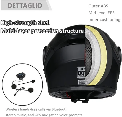 Vista 2 de Casco Modular de Motocicleta Bluetooth Aprobado DOT/ECE de Cara Completa Abatible Anti-Empañamiento Doble Visera Casco con Altavoz Dual Incorporado