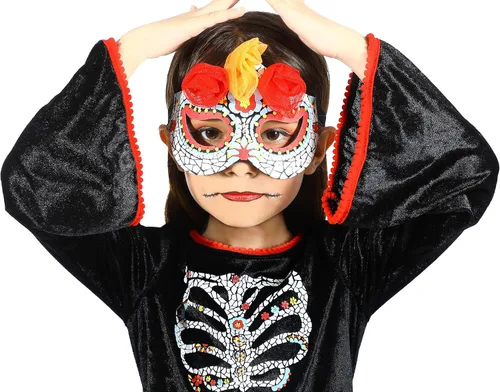 Vista 3 de Lingway Toys Disfraz del Día de los Muertos para niñas, ideal para el Día de los Muertos