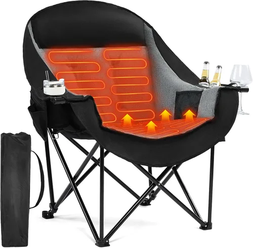 Vista 20 de Silla de camping de gran tamaño con calefacción, resistente, acolchada Negro (Allblack)