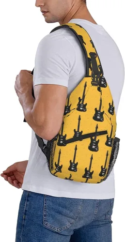 Vista 6 de Small Crossbody Bags for Women Men - Vintage Guitar Black Print Adjustable Shoulder Bag Fanny Packs Belt Sling Bag Crossbody Purses Backpack for