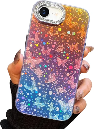 Vista 33 de I-MGAE-IN-AR Funda compacta para iPhone 11, diseño de mariposa, marco de protección de lente de cámara con diamante 3D, bonitas fundas protectoras