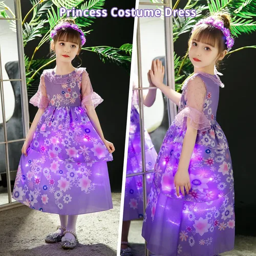 Vista 3 de CIYTI Disfraz de princesa iluminado para niñas, disfraz de fiesta de cumpleaños de Halloween, disfraz de cosplay para niños