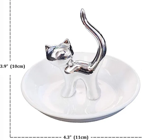 Vista 6 de Lependor Soporte para anillos de animales lindos, anillos, pulseras, aretes, bandeja de baratijas para mujeres y niñas, regalo de cumpleaños, gato