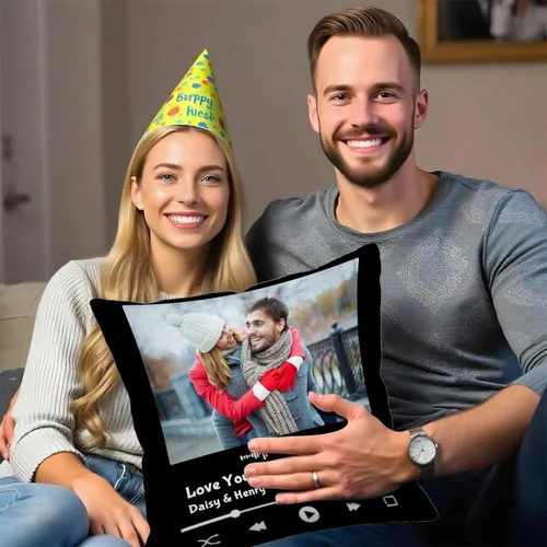 Vista 7 de Custom Pillows with Picture Name Personalized Throw Pillow Cover with Photos Text - Gifts for Couple Family Christmas Valentine's Day Birthday