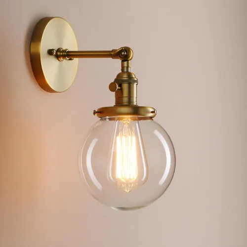 Vista 10 de Pathson Aplique de pared industrial con cable con vidrio de globo transparente, interruptor de encendido y apagado, lámpara de pared vintage