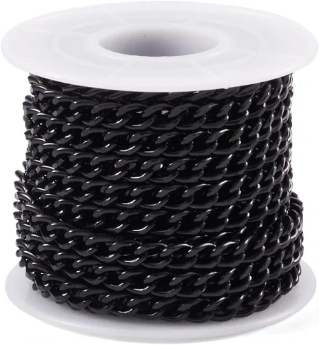 Vista 26 de FASHEWELRY Cadena de eslabones de aluminio de 16.4 pies sin soldar, rollo de cadenas de eslabones dorados con carrete para hacer collares, joyas