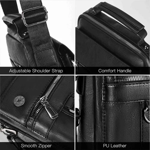 Vista 6 de Bolso cruzado pequeño para hombre, de piel sintética, bolso de mensajero, bolsa cruzada, bolsa de hombro, bolsa de pecho, trabajo, viajes al aire