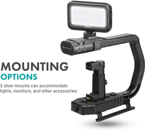 Vista 5 de Movo MicRig-W1 - Kit de cineasta de micrófono inalámbrico, estabilizador de mango de video con micrófono de solapa inalámbrico integrado compatible