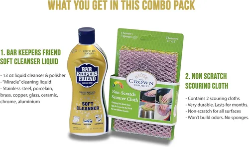 Vista 2 de Conjunto limpiador para cocina Bar Keepers Friend, detergente líquido que no raya, CCBD1002, Soft Cleanser Liquid & Non Scratch Scourer, 2