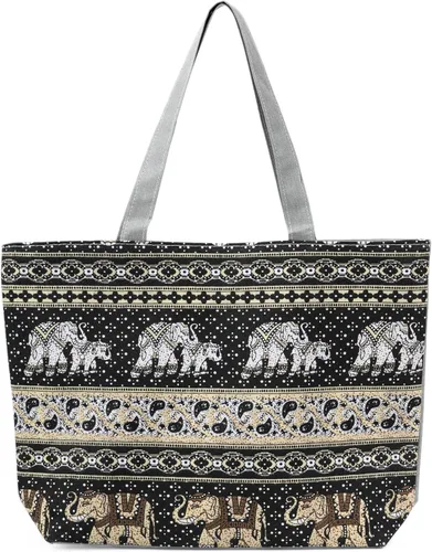 Vista 8 de TOPASION Bolsa de lona con inicial con bolsillo interior con cremallera, bolsa de hombro reutilizable, bolsa de playa, bolsa de compras para mujer