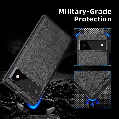 Vista 2 de X-level Funda de piel sintética para Google Pixel 6, a prueba de golpes Piel Negro