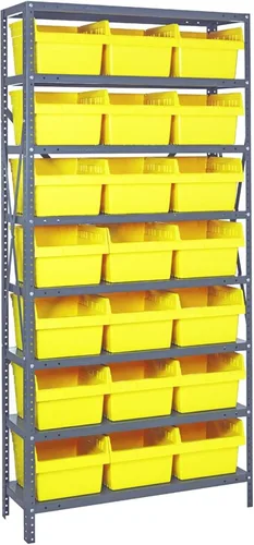 Vista 311 de Quantum QSBU-245BK Heavy Duty Shelving Unit with (7) Shelves and (24) QUS245 Black Bins for Garage Warehouse Storage Distribution 400 lb Load