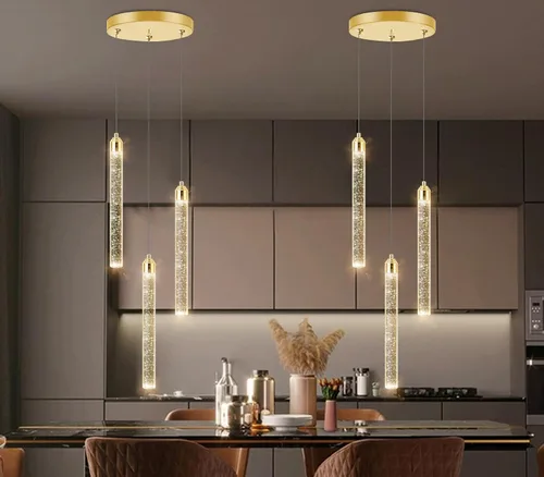 Vista 29 de Candelabros de cristal modernos de 1 luz LED regulable Iluminación colgante para isla de cocina, comedor, pasillo